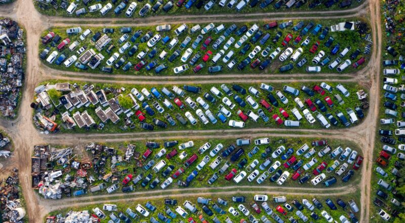 Aerial View of Automobile Junkyard