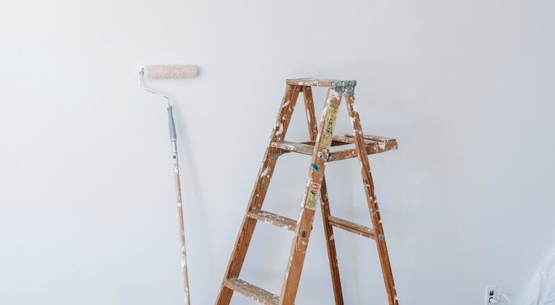 Brown Wooden Stepladder In A Room